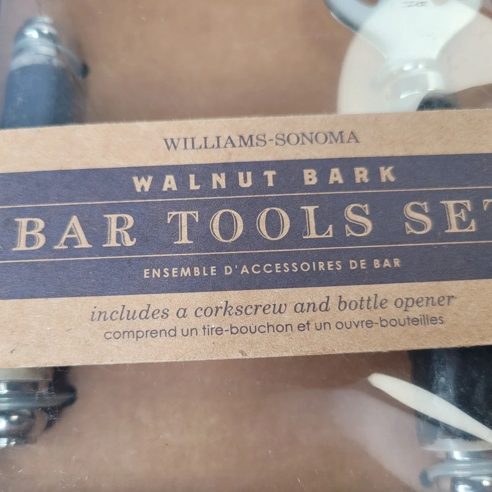 Williams Sonoma Walnut‎ Bark Bar Tool Set & Spreaders Corkscrew New Old Stock